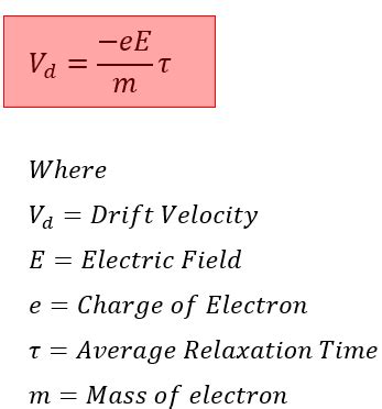 formula of drift velocity|Drift Velocity Derivation: Step.